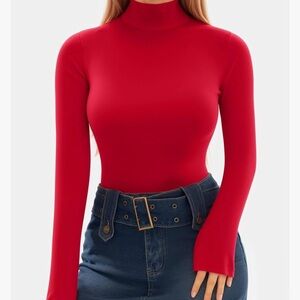 MANGOPOP Women's Mock Turtle Neck Long Sleeve Tops Bodysuit Jumpsuit